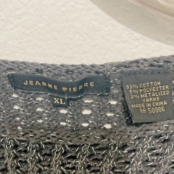 JEANNE PIERRE gray silver metallic open knit long sleeve scoop neck sweater XL - Picture 4 of 7